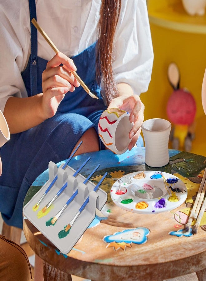 Yedadone 2 Packs Silicone Paint Brush Holder Paint Brush Stand Rest with 4 Slots Watercolor Oil Acrylic Painting - Image 4