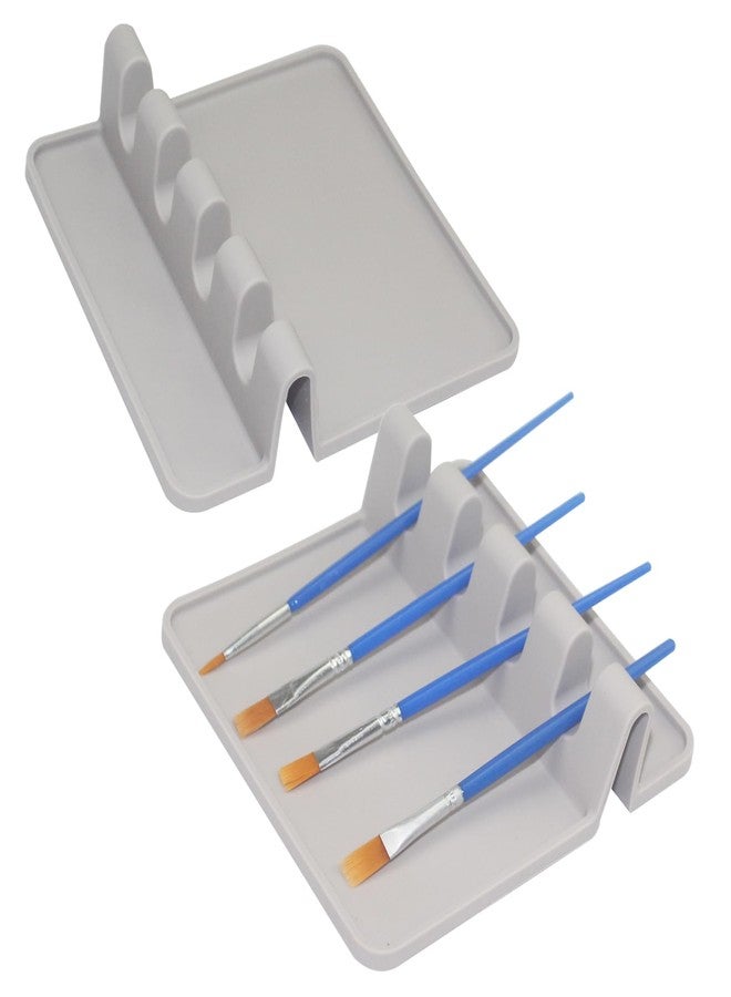 Yedadone 2 Packs Silicone Paint Brush Holder Paint Brush Stand Rest with 4 Slots Watercolor Oil Acrylic Painting - Image 1
