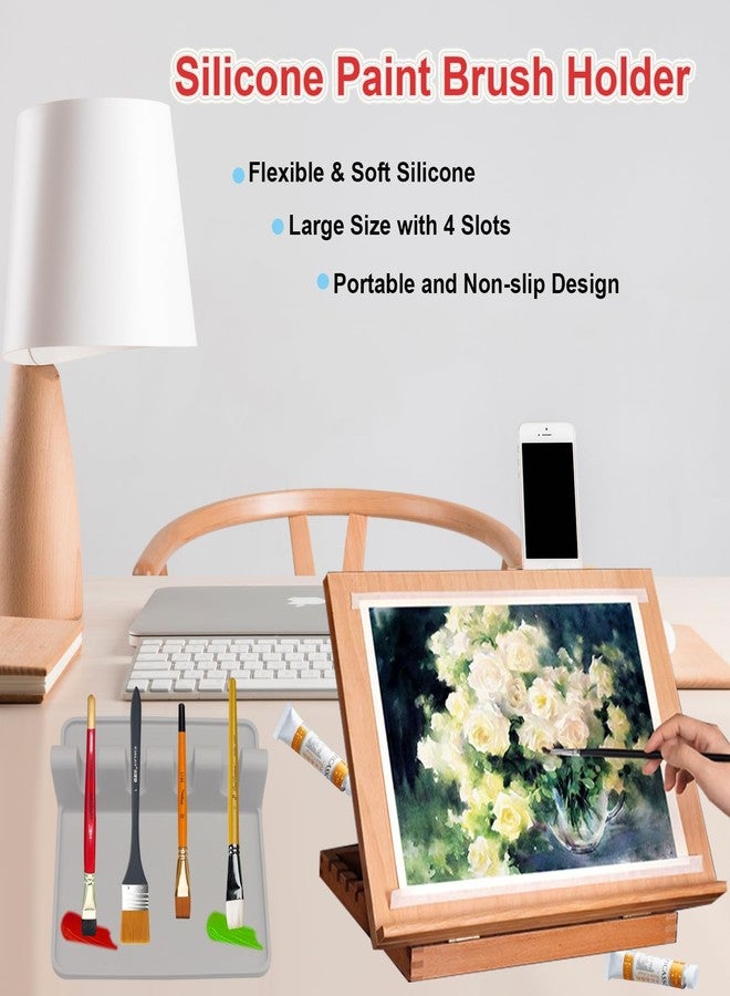 Yedadone 2 Packs Silicone Paint Brush Holder Paint Brush Stand Rest with 4 Slots Watercolor Oil Acrylic Painting - Image 5