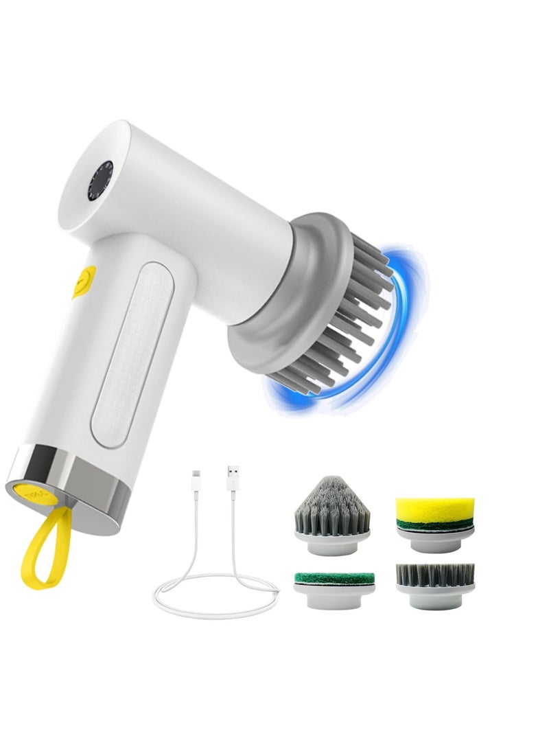 SYOSI فرشاة تنظيف كهربائية دوارة، فرشاة تنظيف كهربائية خالية من الأسلاك، فرشاة دوش كهربائية محمولة، مع 4 رؤوس فرشاة تنظيف قابلة للاستبدال لتنظيف الحمامات، الأرضيات، البلاط، الأحواض، النوافذ، الجدران - Image 1