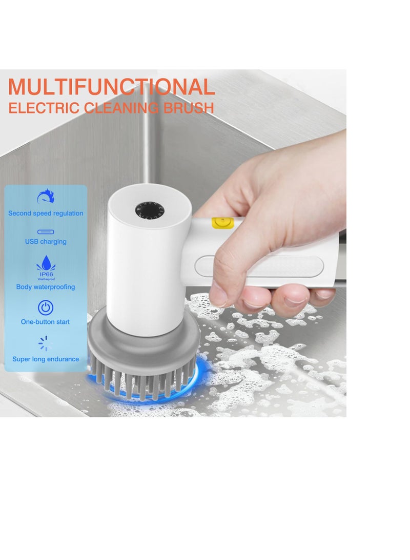 SYOSI فرشاة تنظيف كهربائية دوارة، فرشاة تنظيف كهربائية خالية من الأسلاك، فرشاة دوش كهربائية محمولة، مع 4 رؤوس فرشاة تنظيف قابلة للاستبدال لتنظيف الحمامات، الأرضيات، البلاط، الأحواض، النوافذ، الجدران - Image 2