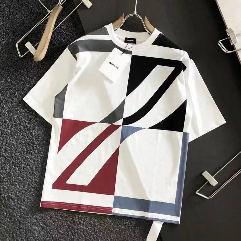 Extra large size 150kg contrasting color printed short-sleeved T-shirt men's summer fashion brand high-end feeling heavy cotton T-shirt top - Image 2