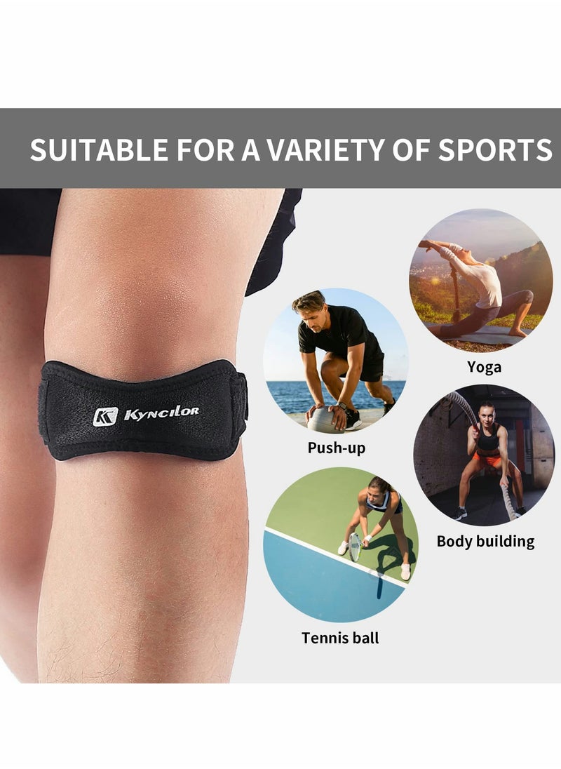 Excefore - Patella Knee Strap 2 Pack Knee Patella Support Brace for Running Pain Relief Adjustable Neoprene Knee Compression Patellar Tendon Support Strap for Weightlifting Working Out, -Black - Image 1