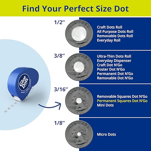 Glue Dots نقاط الغراء، موزع نقاط الغراء المربعة، مزدوج الجوانب، 3/16 بوصة، 450 نقطة، دائم، شريط غراء للحرف اليدوية، نقاط لاصقة، بديل الغراء الساخن السائل، شفاف - Image 5