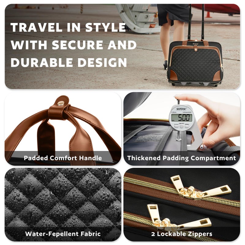 Arcoyard Rolling Laptop Bag, Rolling Briefcase for Women with Waterproof Pocket, 16 Inch Computer Bag, Underseat Carry On Luggage with Wheels for Work Travel Business, Lightweight Black Brown - Image 5