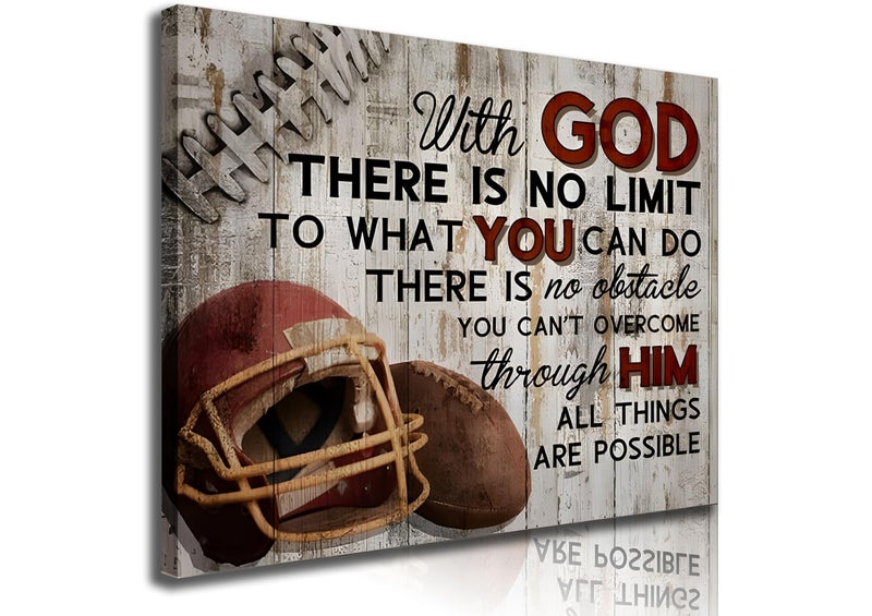 EVPYXFUT Football Sports Wall Art Stuff Religious Football Canvas Vintage Art Prints Sport Poster Inspirational Quotes Rugby Paintings Motivational Pictures For Boys Room Bedroom Gym Wall Decor Framed - Image 1