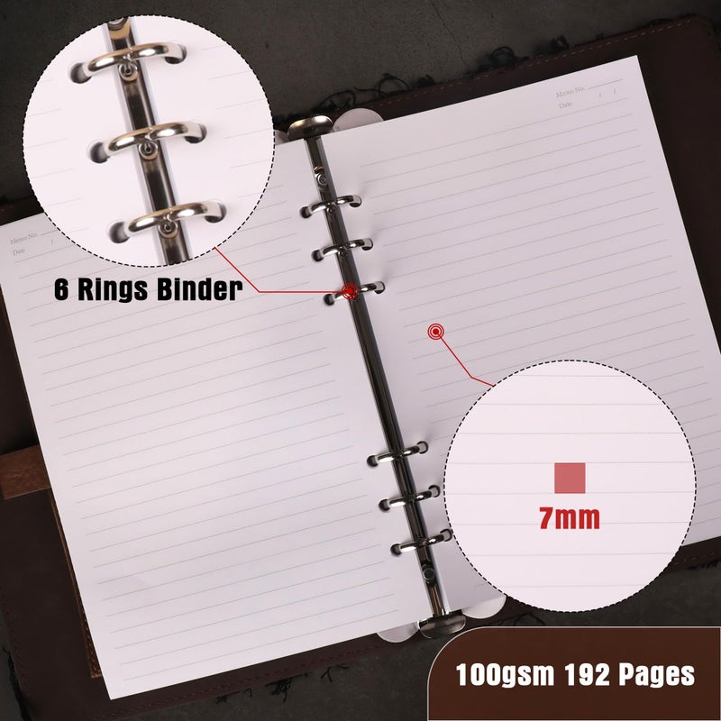 TIEFOSSI Denim Journal for Women Men, Vintage PU Leather Journals, College Ruled Notebook with 6 Ring Binder, Refillable Notebooks with Pockets for School Travel Sketch 7 x 9.2 in - Image 5
