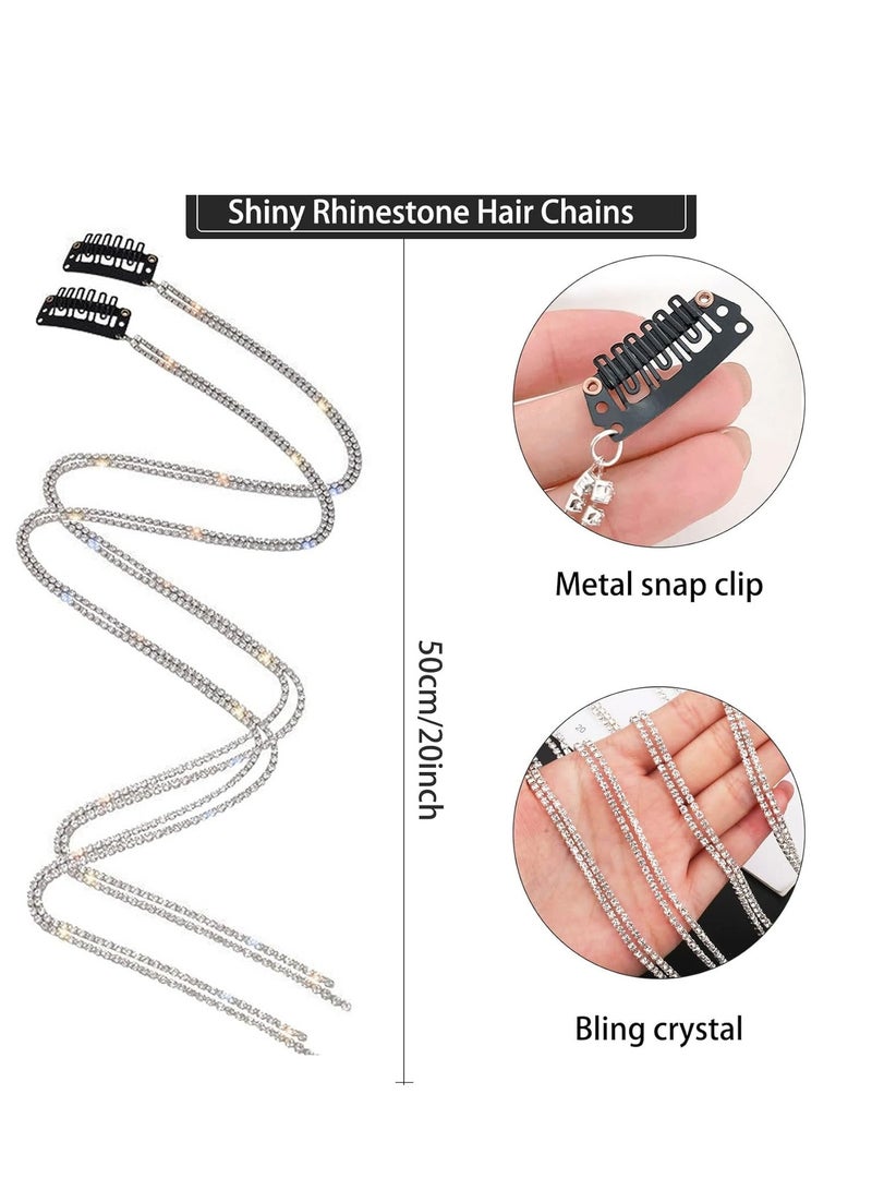 Generic 4pcs Long Rhinestone Hair Chains, Punk Tassel Hair Clips Sparkling Crystal Hair Extensions 20 Inch Head Chain Silver Decoration Hair Clips Hair Clips for Women and Girls Party Daily Headdresses  - Image 2
