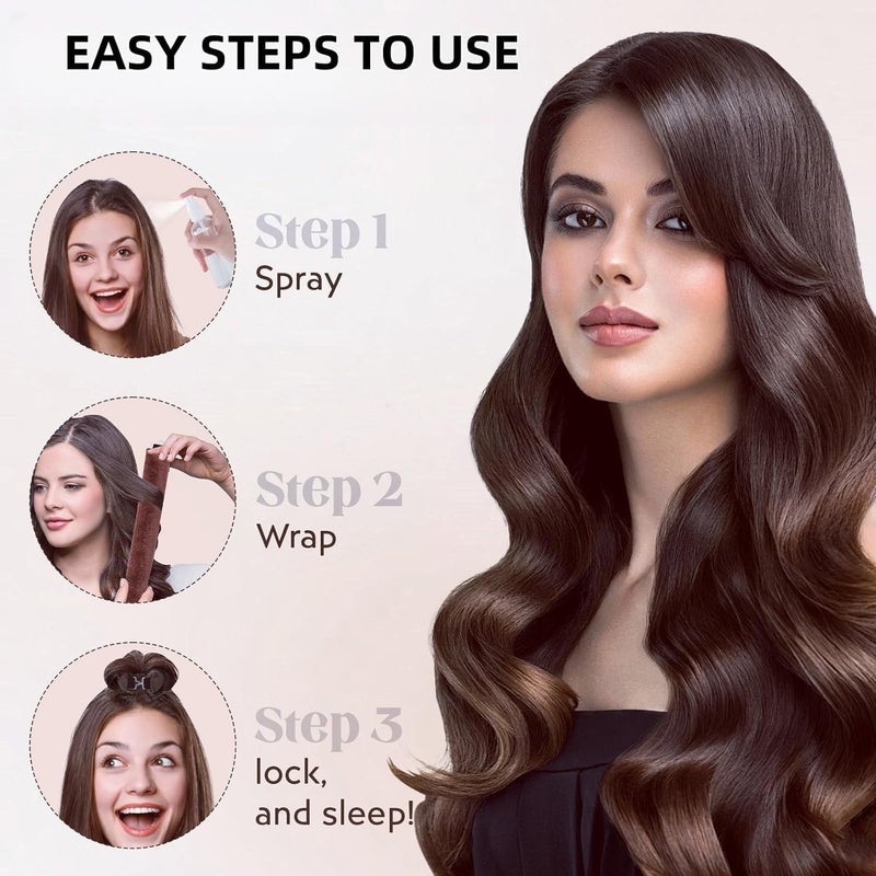 Spoken Heatless Hair Curler (3 Sets), Flexible Curling Rod with Hook, Satin Rollers for All Hair Types, No Heat Curls to Sleep for Curl Rods, Heatless Curls for Blowout Hair (Multicolor) - Image 3