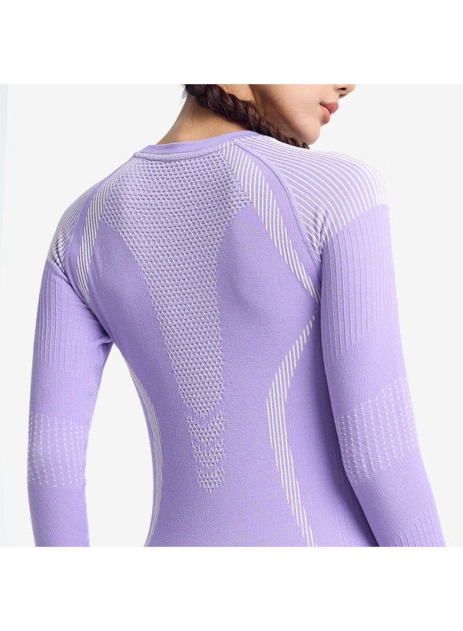 UTO Uto Merino Wool Sweater Women's Top Quick Dry Warm Underwear Slim Fit Vortex Purple/white M  - Image 3
