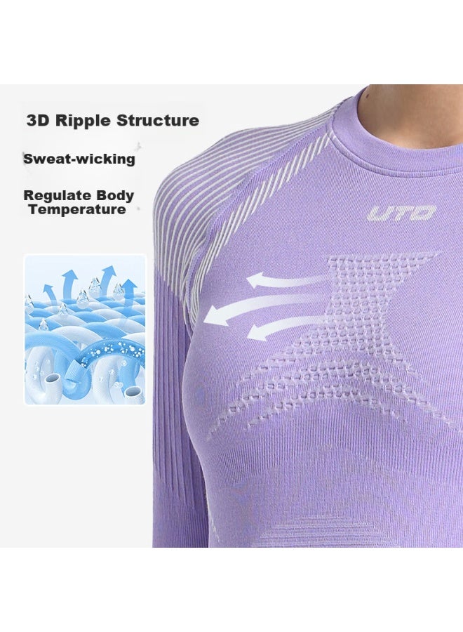 UTO Uto Merino Wool Sweater Women's Top Quick Dry Warm Underwear Slim Fit Vortex Purple/white M  - Image 2