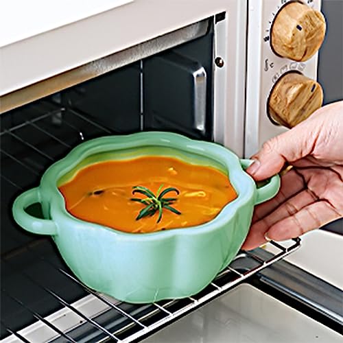 JUSTUP Dutch Oven Pot with Lid, Pumpkin Pottery Dessert Saucepan, Mini Baking Dish Cute Pumpkin Bowl, Covered Dutch Oven Ceramic Stockpot, Pumpkin-Shaped Casserole (Green) - Image 4