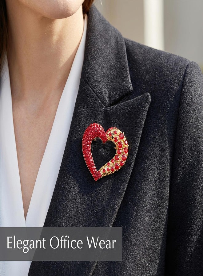 Bmpzery Heart Brooch, Gold Brooches for Women with Unique Hand-Hammered Texture - Irregular 3D Sculptural Heart Pin for Lapel, Scarf, Hat, Gift Ready for Birthday & Valentine‘s Day (Red) - Image 2