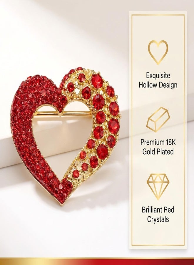 Bmpzery Heart Brooch, Gold Brooches for Women with Unique Hand-Hammered Texture - Irregular 3D Sculptural Heart Pin for Lapel, Scarf, Hat, Gift Ready for Birthday & Valentine‘s Day (Red) - Image 5