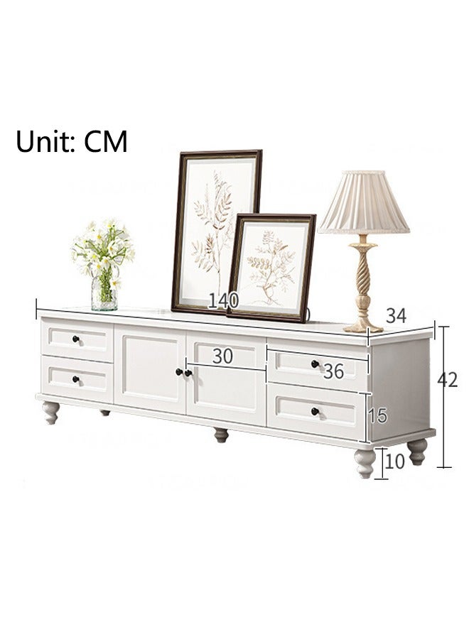 White TV Table, Modern TV Stand TV Cabinet with Cabinet and 4 Drawers, TV Bench Stylish TV Rack Background Storage Cabinet for Living Room、Bedroom - Image 2