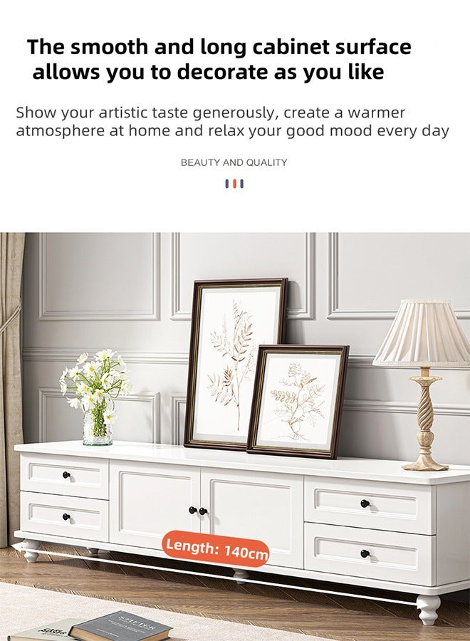 White TV Table, Modern TV Stand TV Cabinet with Cabinet and 4 Drawers, TV Bench Stylish TV Rack Background Storage Cabinet for Living Room、Bedroom - Image 4