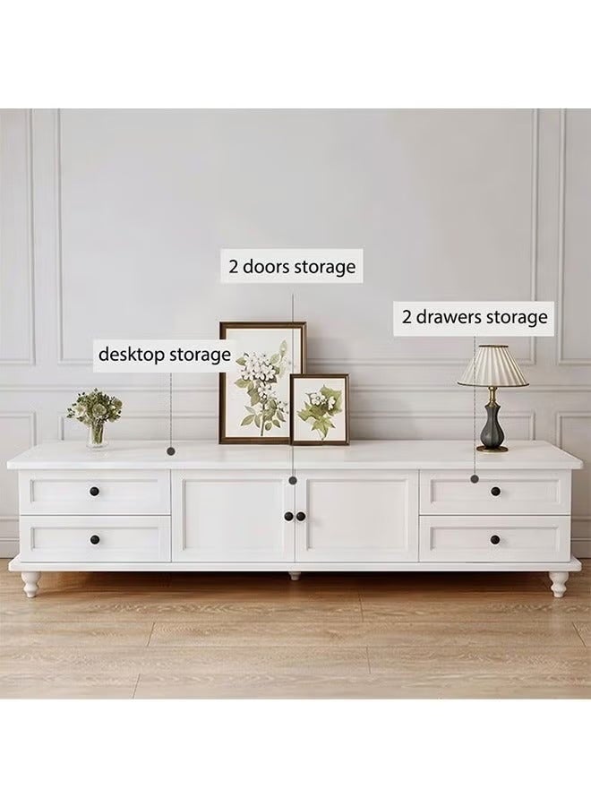 White TV Table, Modern TV Stand TV Cabinet with Cabinet and 4 Drawers, TV Bench Stylish TV Rack Background Storage Cabinet for Living Room、Bedroom - Image 3