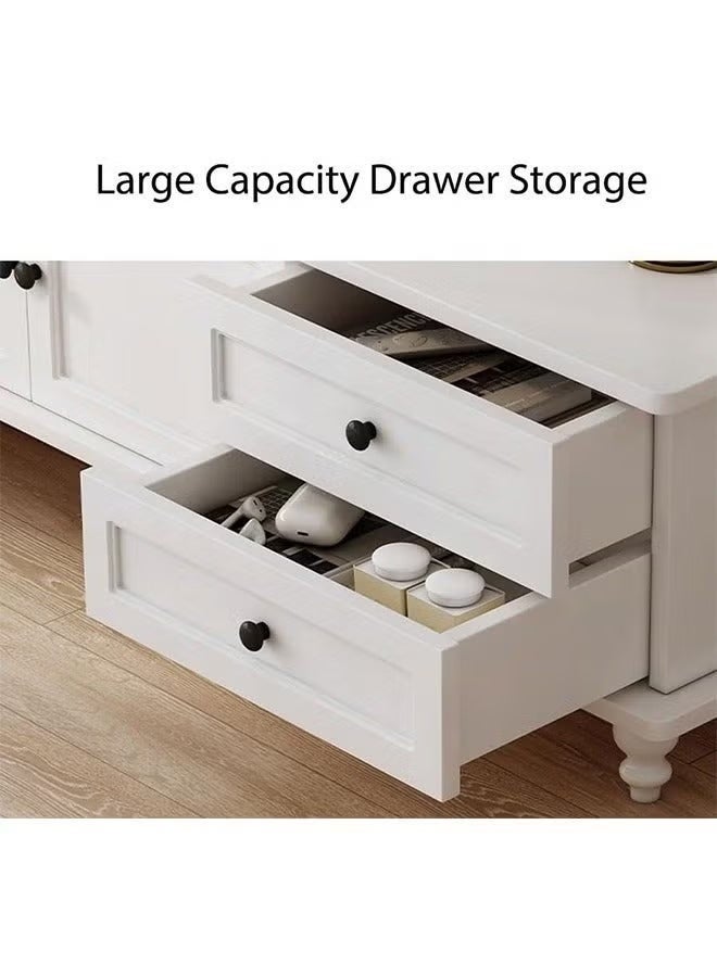 White TV Table, Modern TV Stand TV Cabinet with Cabinet and 4 Drawers, TV Bench Stylish TV Rack Background Storage Cabinet for Living Room、Bedroom - Image 5