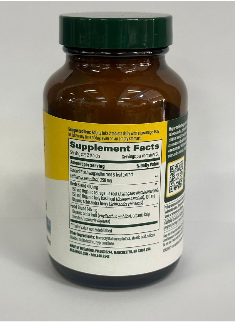 MegaFood Ashwagandha Complex - Clinically studied to support healthy cortisol levels and reduce stress - Made Without 9 Food Allergens- 60 Tabs (30 Servings)  - Image 2