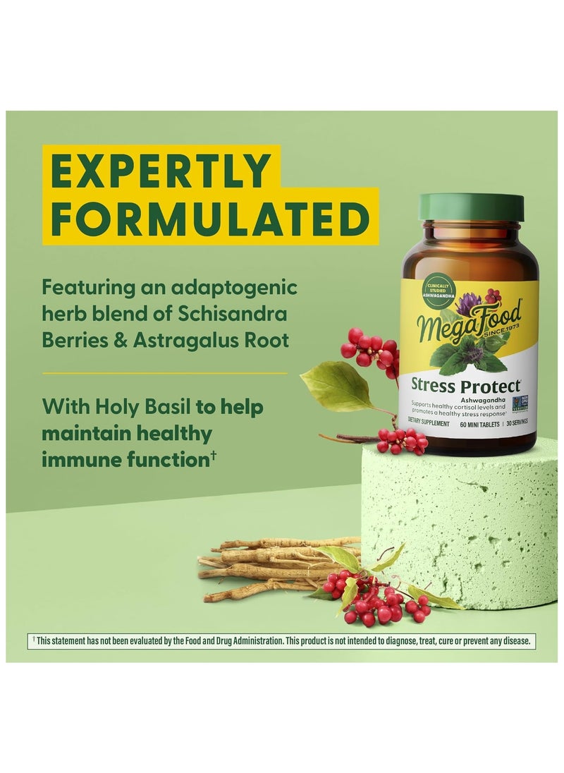 MegaFood - MegaFood Stress Protect with Ashwagandha & Herb Blend-Supports Healthy Stress Response- Rhodiola Root, Vegetarian Supplement, Non-GMO, Gluten-Free- Made Without 9 Food Allergens- 60 Tabs (30 Servings) - Image 1