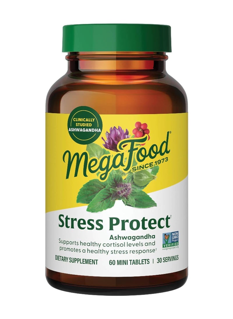 MegaFood - MegaFood Stress Protect with Ashwagandha & Herb Blend-Supports Healthy Stress Response- Rhodiola Root, Vegetarian Supplement, Non-GMO, Gluten-Free- Made Without 9 Food Allergens- 60 Tabs (30 Servings) - Image 1