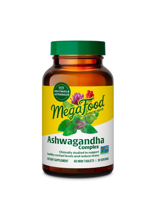 MegaFood Ashwagandha Complex, Supports Healthy Cortisol, 60 Mini Tablets,Ashwagandha Supplements for Women & Men with Astragalus Root & Holy Basil, Stress Support, Vegetarian, Non-GMO, 30 Servings - Image 1
