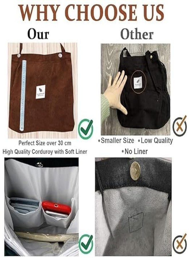 HELLYZ Korean Canvas Corduroy Tote Bag | Casual Shoulder Handbag for Work & Daily Use | Multi-Purpose Large Capacity Shopping Bag for Office, College, Travel & More - Image 5