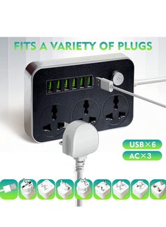Generic Power Strips Extension Cord 3 Outlets, Power Socket with 6 USB Ports Universal Charging Socket with 2M Bold Extension Cord  - Image 5