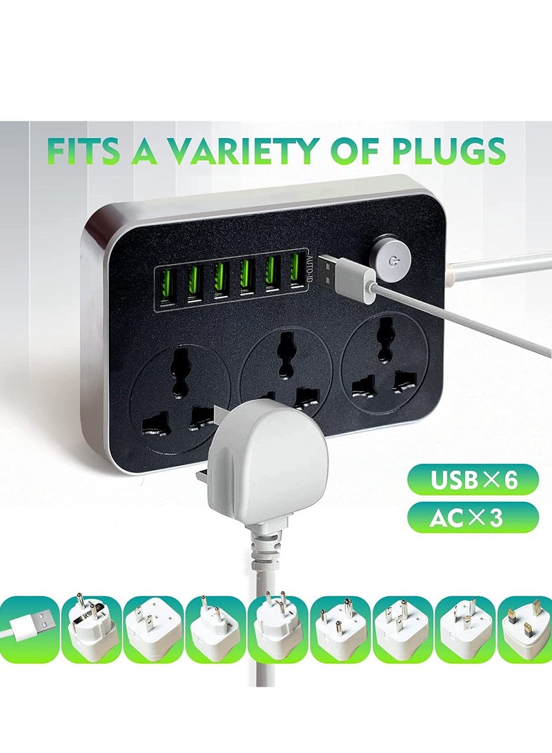 Power Strips Extension Cord 3 Outlets, Power Socket with 6 USB Ports Universal Charging Socket with 2M Bold Extension Cord  - Image 5