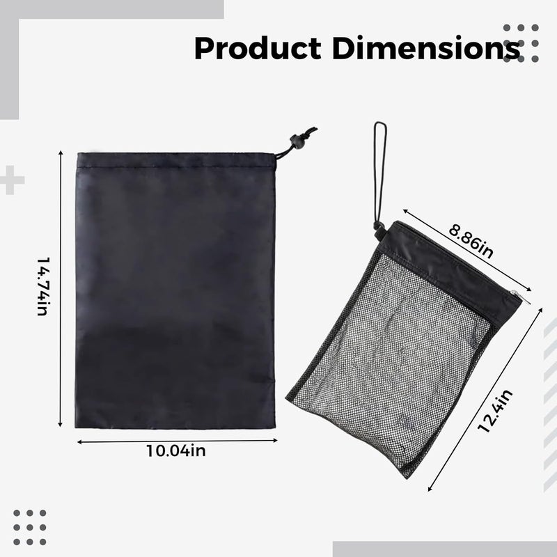 10 Pcs Shower Bag Tote Set, Black Mesh Caddy Organizer, Hanging, Zipper And Drawstring Pouch, Equipped With Suction Cup, For Bathroom/Gym - Image 4
