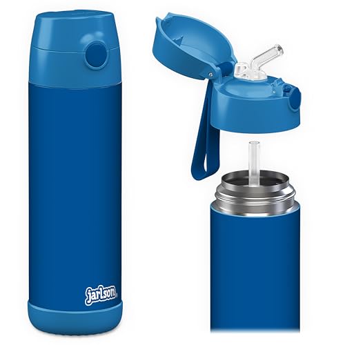 Jarlson® Kids Water Bottle CHARLI [18OZ] - Stainless Steel Thermo Bottle with Straw - Insulated, Spill Proof Waterbottle for School & Sports - Thermo Tumbler for Boys & Girls (Blue) - Image 1