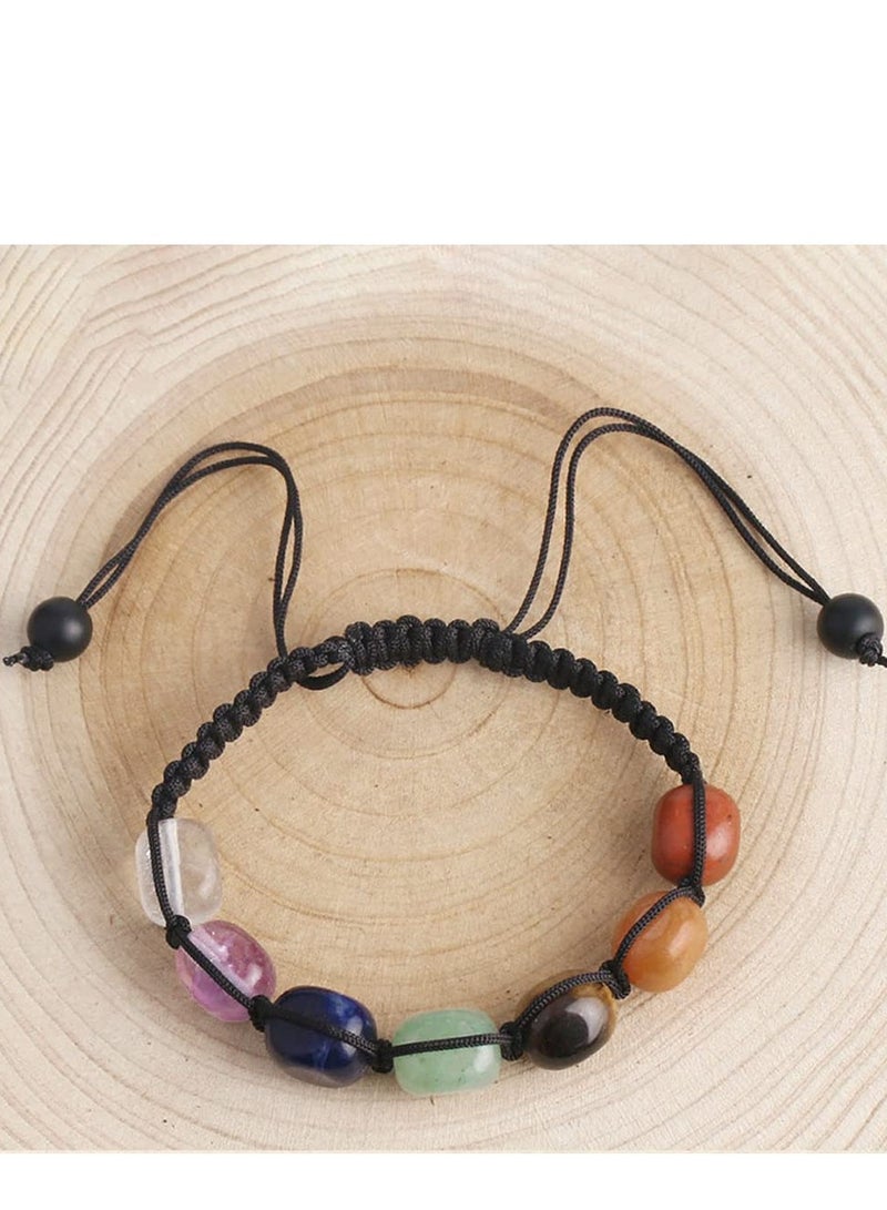 KASTWAVE Gemstone Healing Bead Bracelet Adjustable Crystal Bracelet Ladies Natural Gemstone Yoga Reiki Chakra Stone Beads Anxiety Braided Bracelet Healing Balance Energy Bracelet - Image 3