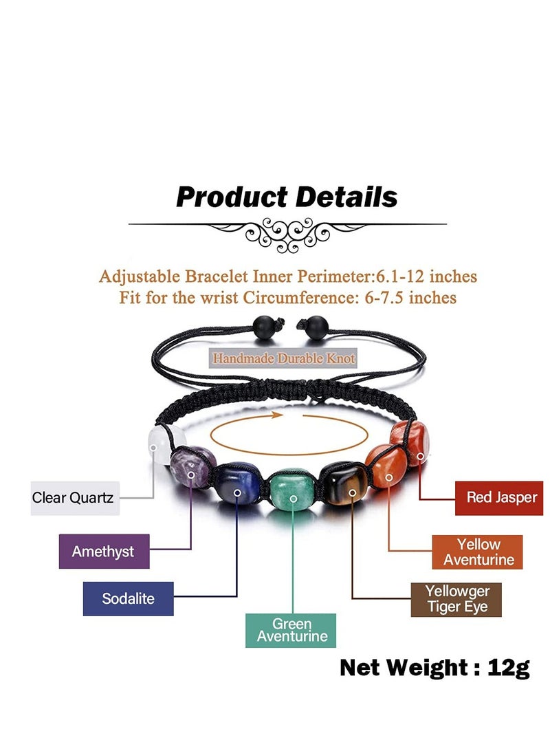 KASTWAVE Gemstone Healing Bead Bracelet Adjustable Crystal Bracelet Ladies Natural Gemstone Yoga Reiki Chakra Stone Beads Anxiety Braided Bracelet Healing Balance Energy Bracelet - Image 5