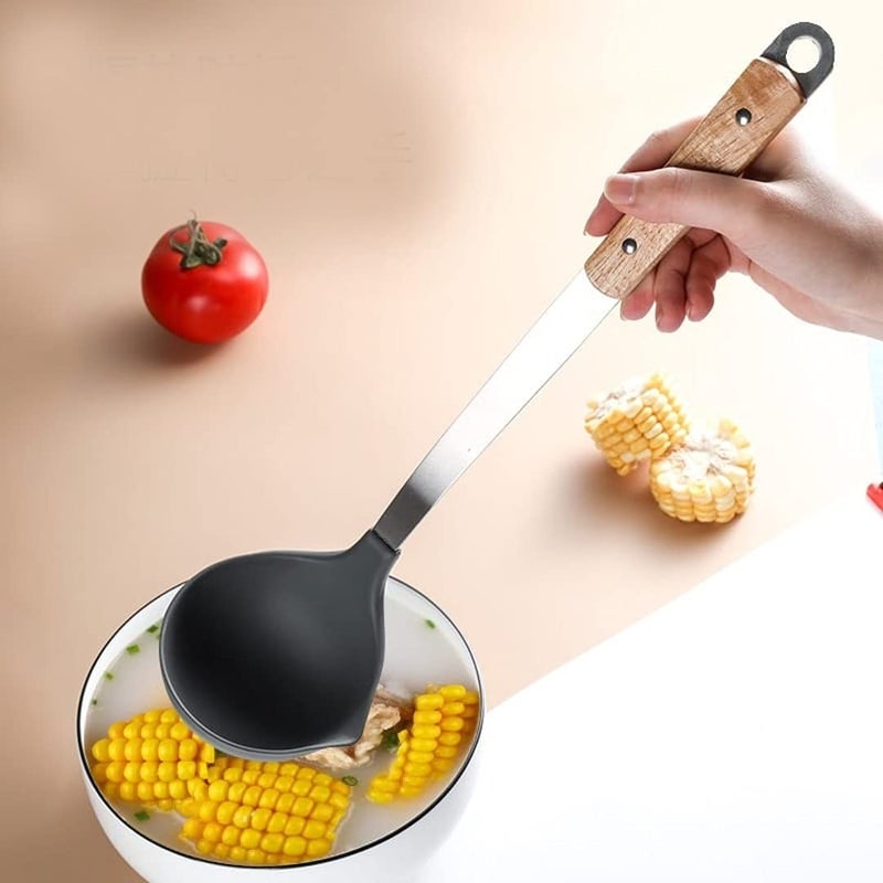 YANCI YANCI Silicone Large Ladle Spoons for Soup Non Stick Kitchen Utensils with High Heat Resistant BPA Free Perfect Kitchen Tools for Cooking Stirring Serving Soups with Wooden Handle LADLE  - Image 2