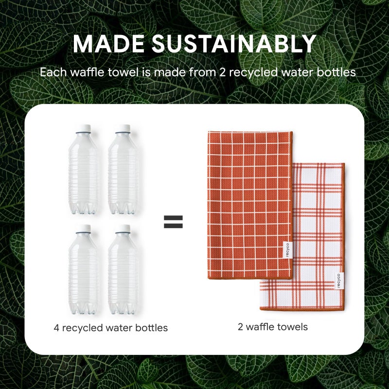 RECYCO Waffle Kitchen Towel Set of 2 - Quick Dry Microfiber Sustainable Dish Towels - Ultra Absorbent Reusable Cleaning Tea Towels - Lightweight Hand Towels,16â€x 28â€, Farmhouse Plaid - Image 5