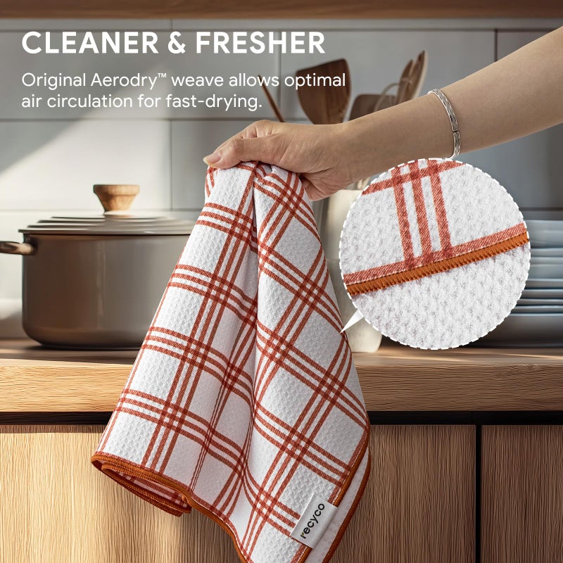 RECYCO Waffle Kitchen Towel Set of 2 - Quick Dry Microfiber Sustainable Dish Towels - Ultra Absorbent Reusable Cleaning Tea Towels - Lightweight Hand Towels,16â€x 28â€, Farmhouse Plaid - Image 4