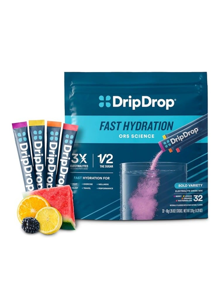 DripDrop Dehydration Relief fast Bold Variety Pack electrolyte 32 servings - Image 1