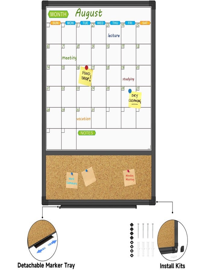 JILoffice Magnetic Calendar Whiteboard & Bulletin Corkboard Combination, Combo Board 20 x 28 Inch, Black Aluminum Frame Wall Mounted Board for Office Home and School with 10 Push Pins - Image 3