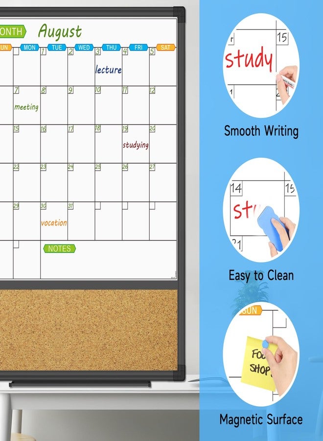 JILoffice Magnetic Calendar Whiteboard & Bulletin Corkboard Combination, Combo Board 20 x 28 Inch, Black Aluminum Frame Wall Mounted Board for Office Home and School with 10 Push Pins - Image 4
