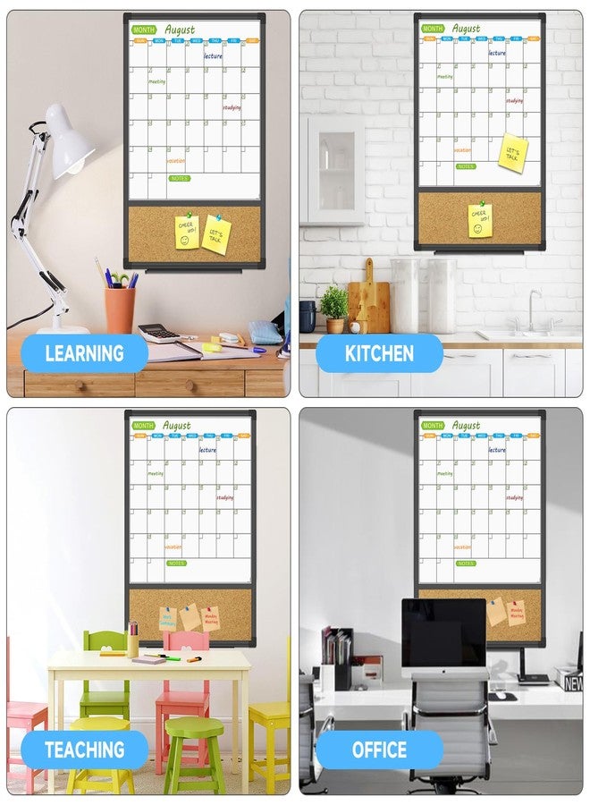 JILoffice Magnetic Calendar Whiteboard & Bulletin Corkboard Combination, Combo Board 20 x 28 Inch, Black Aluminum Frame Wall Mounted Board for Office Home and School with 10 Push Pins - Image 5