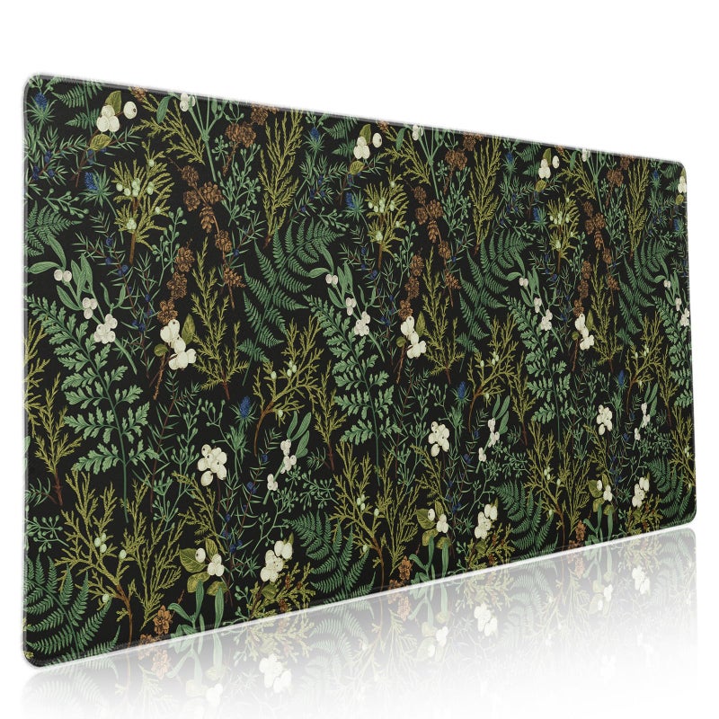 aportt Black Aesthetic Vintage Botanical Gaming Mouse Pad XXL Cute Forest Green Plant Nature Floral Extended Large Mouse Pad Big Mousepad NonSlip Stitched Edge Long Mat for Desk Office Computer354x157 in - Image 2