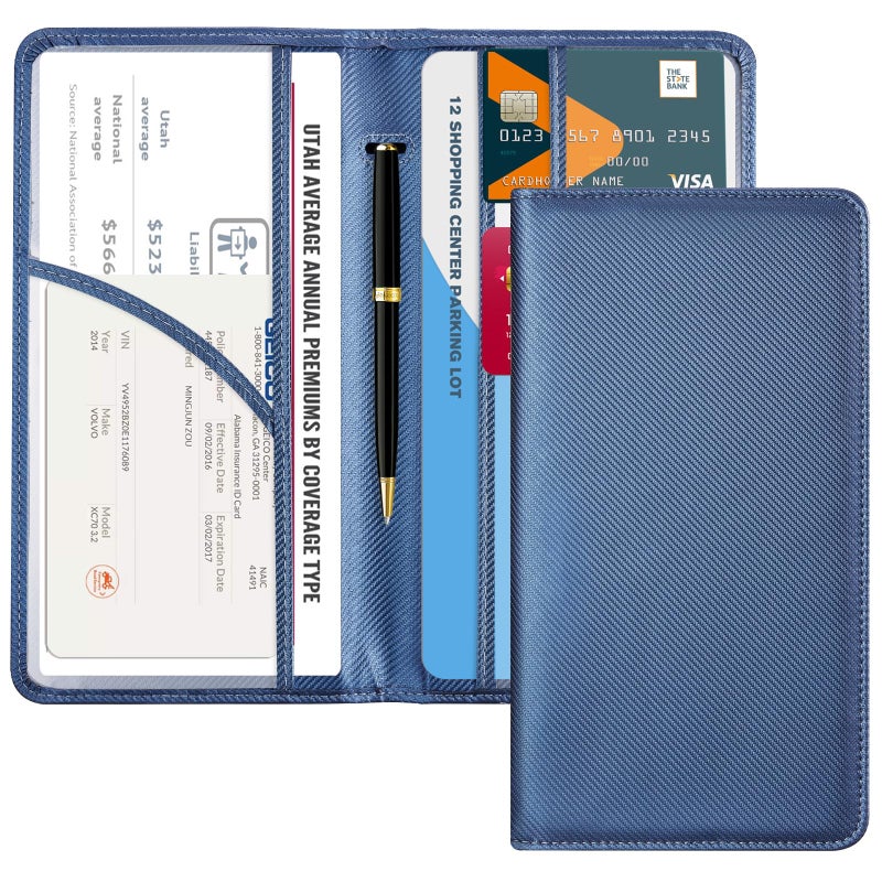 CoBak Car Registration and Insurance Holder - Vehicle Glove Box Car Organizer,Auto Truck Comparment Accessories Case with Magnetic Closure for Driver License,Cards, Carbon Blue - Image 1