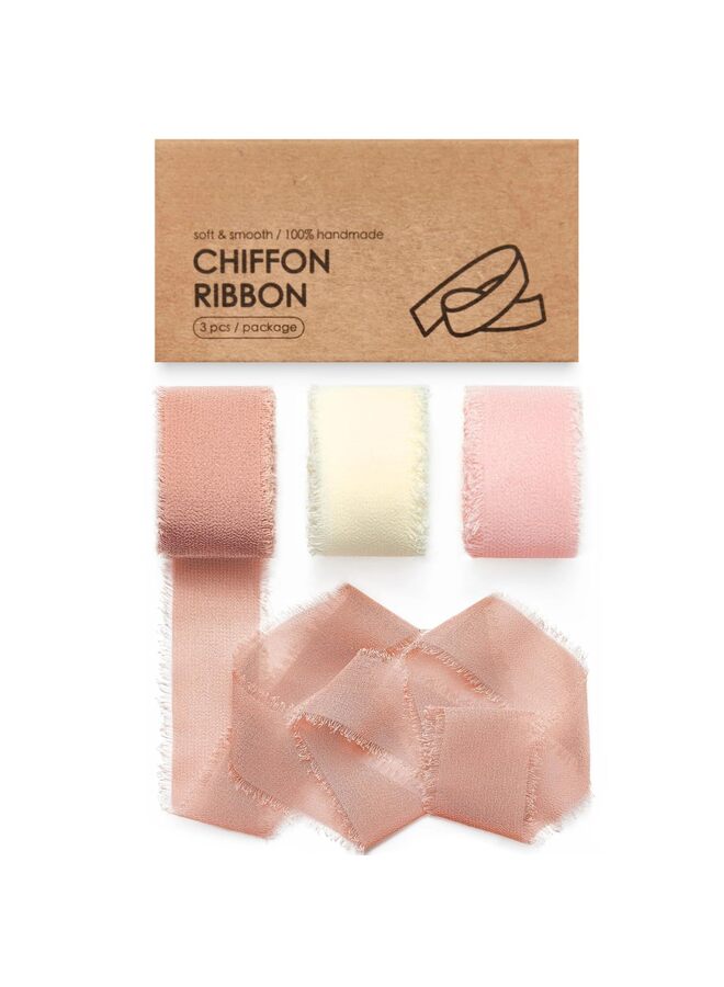 LAMAY 3PCS Chiffon Ribbon Mixed Color Ribbon Set Tassel Fabric, Suitable for Wedding Invitations, Bridal Bouquets, Party Decorations, Gift Wrapping, Bow Making (Light Pink) - Image 1