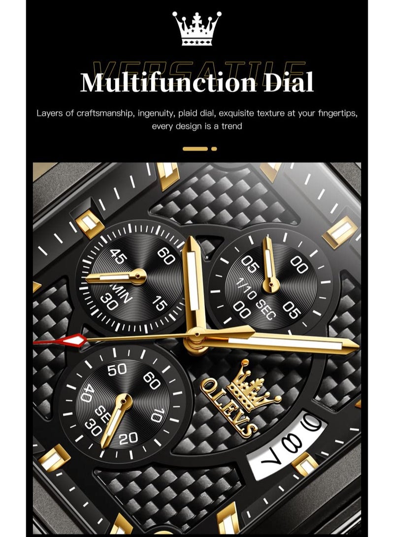 OLEVS Square Watches for Men Brown Leather Chronograph Fashion Business Watch Luminous Waterproof Casual Wrist Watches - Image 4