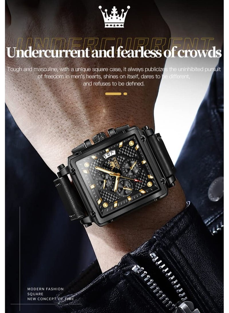 OLEVS Square Watches for Men Brown Leather Chronograph Fashion Business Watch Luminous Waterproof Casual Wrist Watches - Image 5