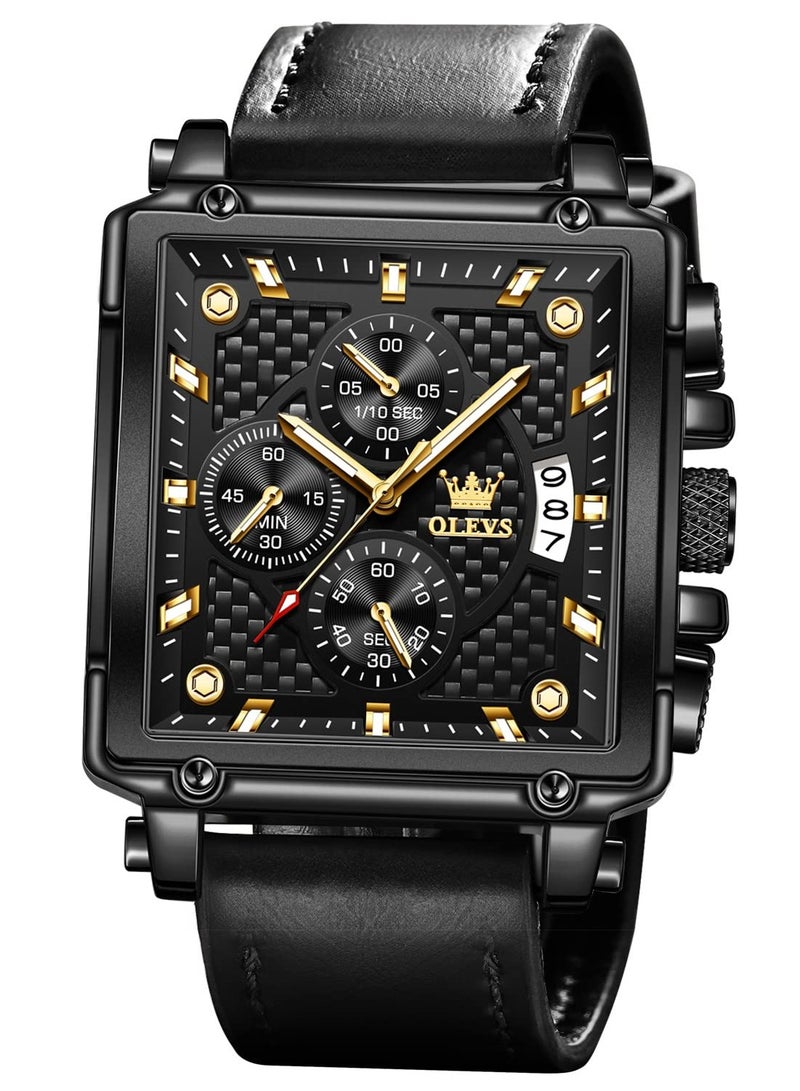 OLEVS Square Watches for Men Brown Leather Chronograph Fashion Business Watch Luminous Waterproof Casual Wrist Watches - Image 1