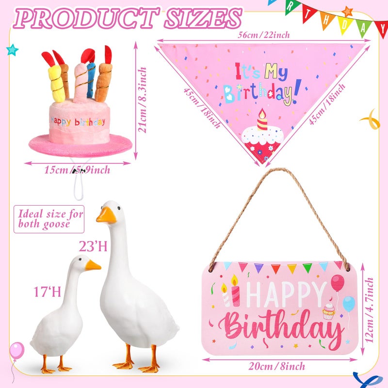 Memorywuu Happy Birthday Porch Goose Outfit Lawn Goose Cloth Costume for 23" Cement Plastic Patio Yard Statue Outdoor(Pink,Triangle Scarf) - Image 2