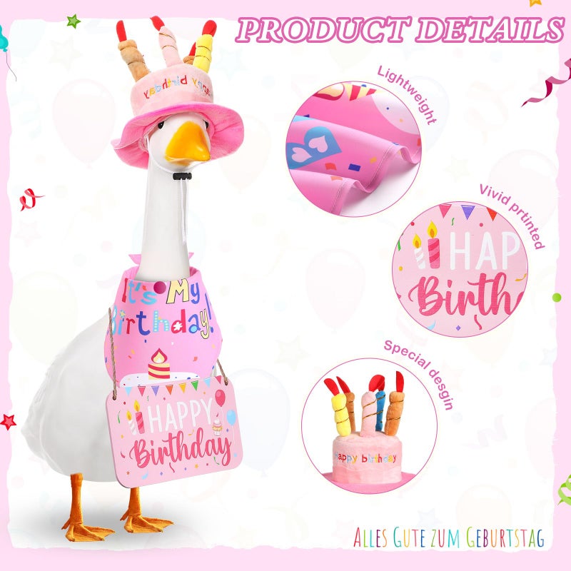 Memorywuu Happy Birthday Porch Goose Outfit Lawn Goose Cloth Costume for 23" Cement Plastic Patio Yard Statue Outdoor(Pink,Triangle Scarf) - Image 3