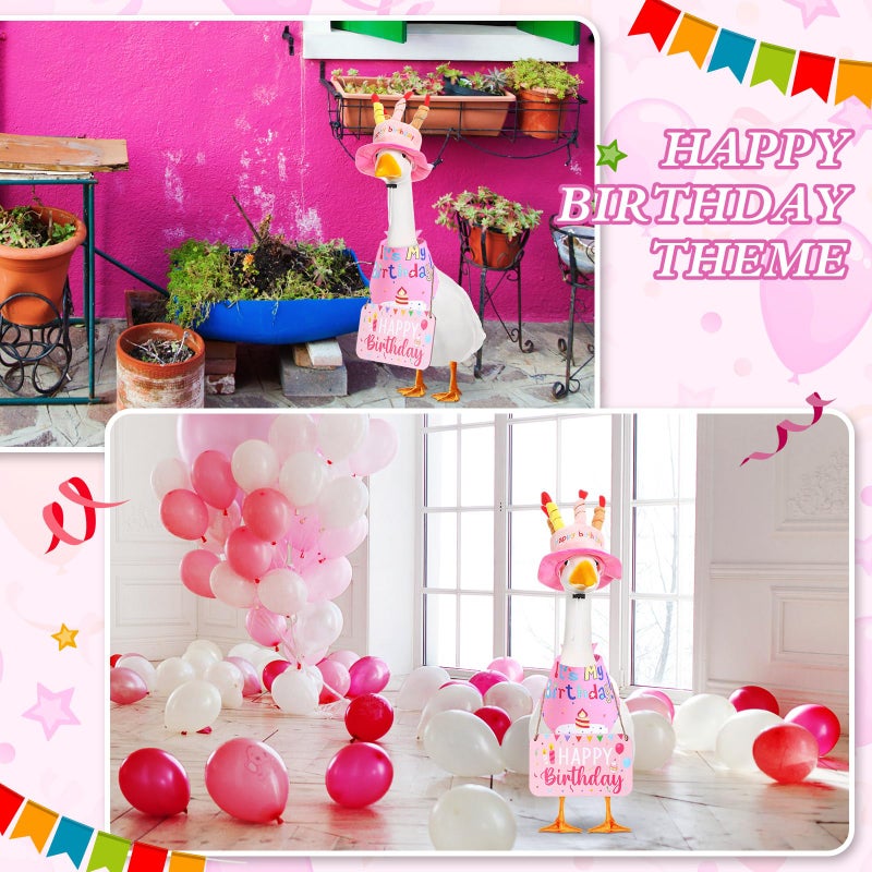 Memorywuu Happy Birthday Porch Goose Outfit Lawn Goose Cloth Costume for 23" Cement Plastic Patio Yard Statue Outdoor(Pink,Triangle Scarf) - Image 5
