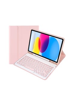 Generic Protective Case Wireless Keyboard For Ipad 10th Gen 10.9.7 Tablet Compatible Ipad Pro 11 Magnetic Suction Smart Control For 9-Color:Pink Leather Case + Round Key Cap Keyboard-Applicable Model:ipad 10 Generation 10.9 2022 Edition  - Image 1